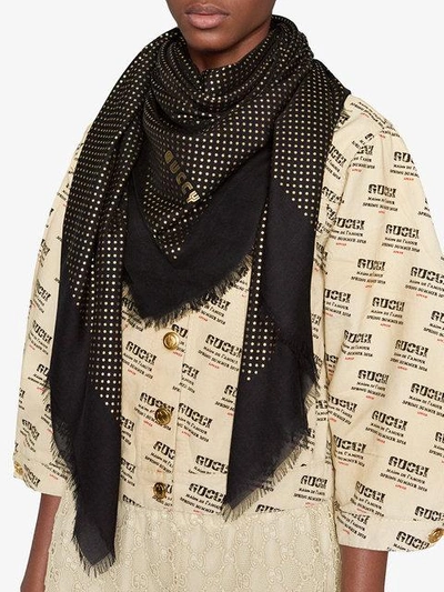 Shop Gucci Guccy Modal Cashmere Shawl - Black