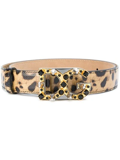 Shop Dolce & Gabbana Leopard Print Logo Buckle Belt In Ha93m