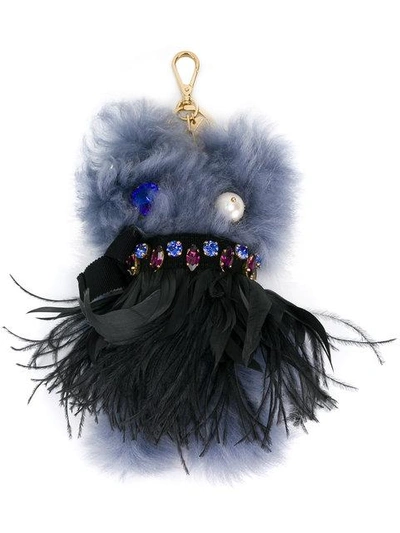 Shop Miu Miu Fur Monster Key Ring In Blue