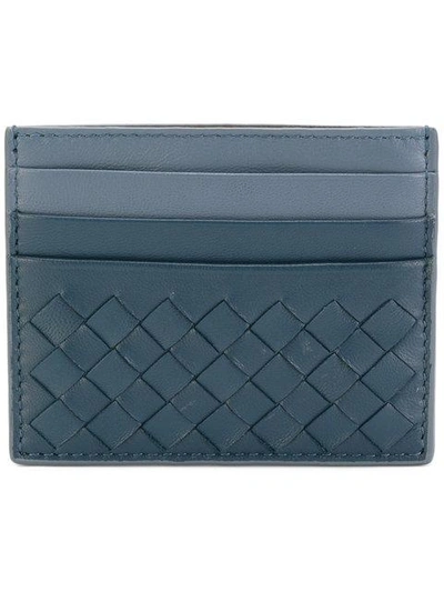 Shop Bottega Veneta Denim Krim Intrecciato Nappa Card Case - Blue