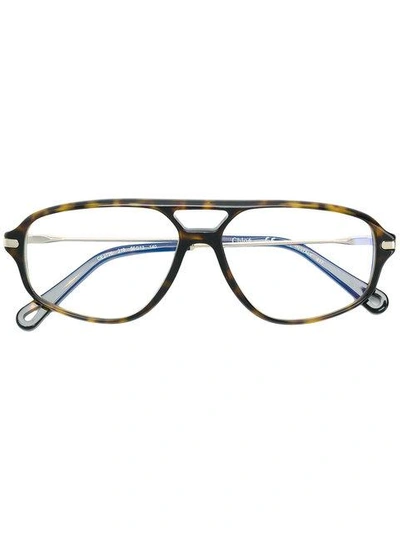 Shop Chloé Eyewear Rectangular Frames - Brown