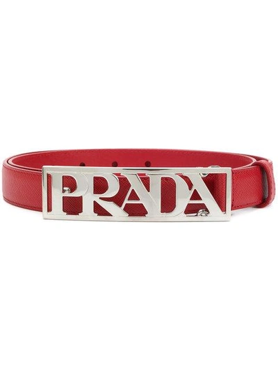 Shop Prada Logo Plaque Belt - Red