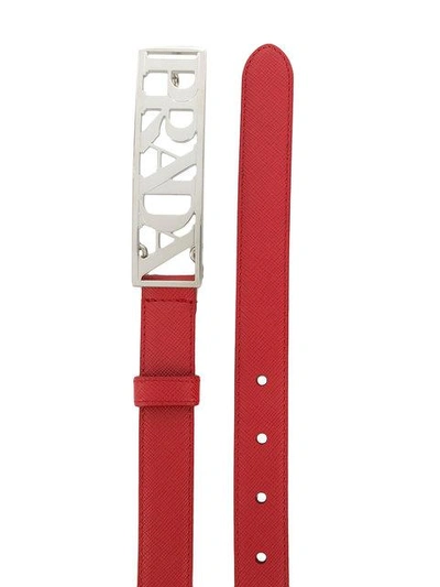 Shop Prada Logo Plaque Belt - Red