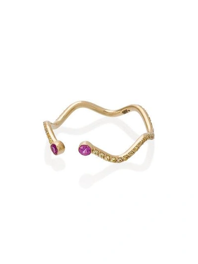 Shop Sabine Getty 18k Yellow Gold Wiggly Snake Ring With Sapphires