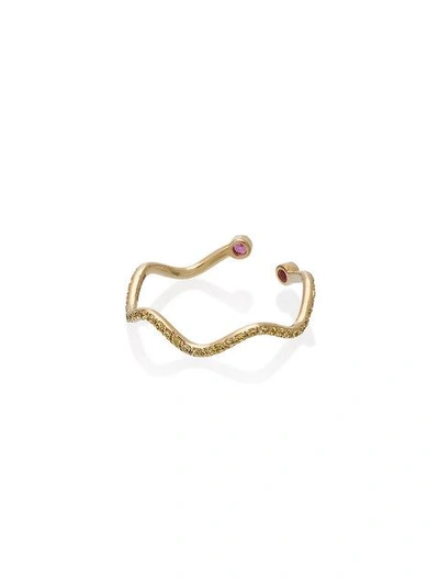 Shop Sabine Getty 18k Yellow Gold Wiggly Snake Ring With Sapphires