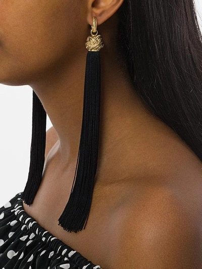 Shop Saint Laurent Long Tasseled Earrings In Black