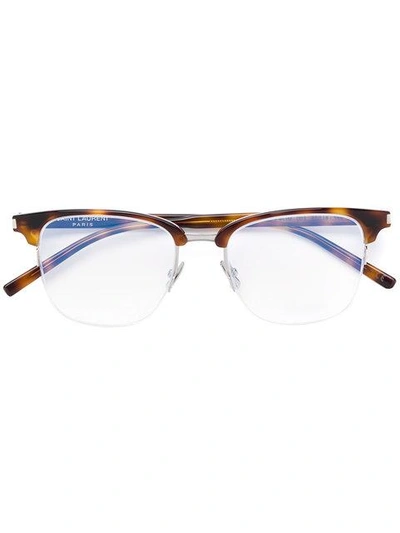 Shop Saint Laurent Tortoiseshell Rectangle Glasses In Brown