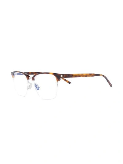 Shop Saint Laurent Tortoiseshell Rectangle Glasses In Brown