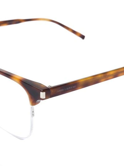 Shop Saint Laurent Tortoiseshell Rectangle Glasses In Brown