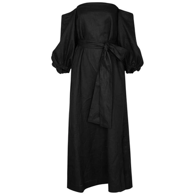 Shop Lisa Marie Fernandez Rosie Off-the-shoulder Linen Dress In Black