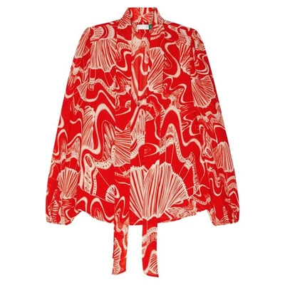 Shop Rixo London Moss Printed Silk Blouse In Red