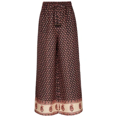 Shop Zimmermann Jaya Printed Wide-leg Linen Trousers In Brown