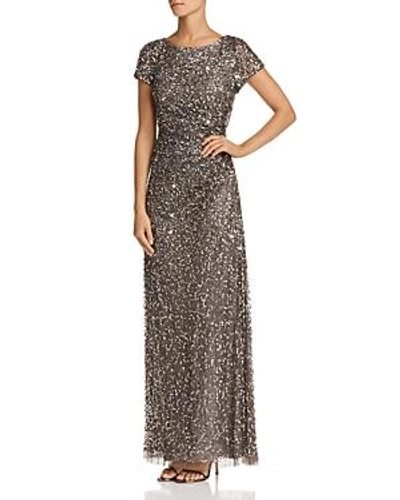 Shop Adrianna Papell Beaded Cowl-back Gown In Lead