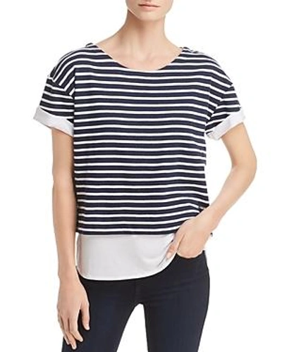Shop Marc New York Performance Layered-look Striped Top In Midnight / White Stripe