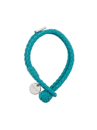 Shop Bottega Veneta Aqua Intrecciato Nappa Bracelet In Blue