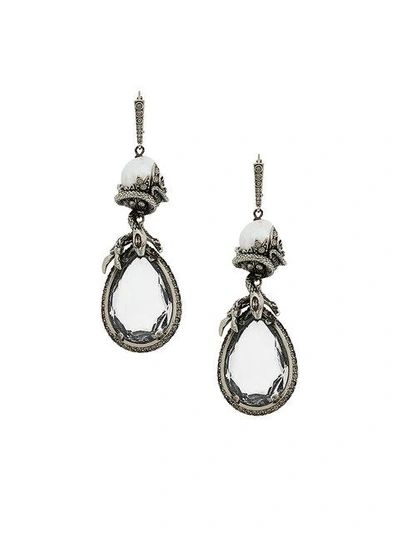 Shop Alexander Mcqueen Gemstone Snake Drop Earrings - Metallic