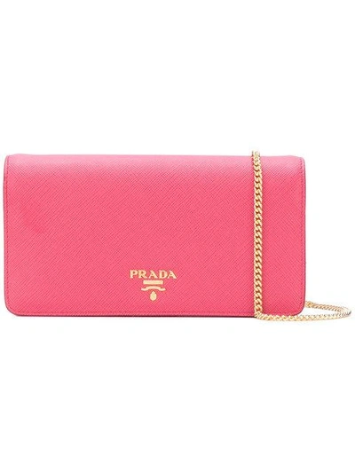 Shop Prada Saffiano Chain Wallet - Pink In Pink & Purple