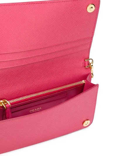 Shop Prada Saffiano Chain Wallet - Pink In Pink & Purple