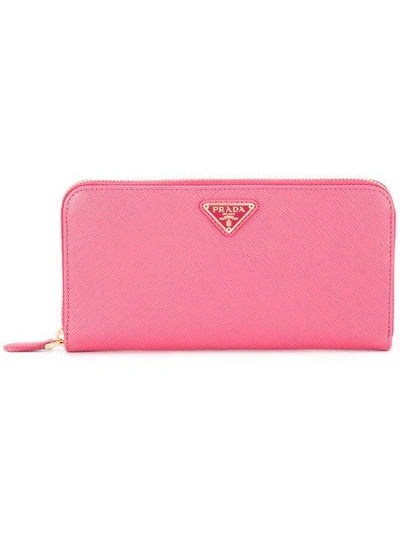 Shop Prada Logo-plaque Zip-around Wallet In Pink