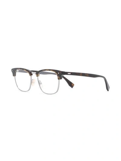 Shop Fendi Eyewear Square Frame Glasses - Brown
