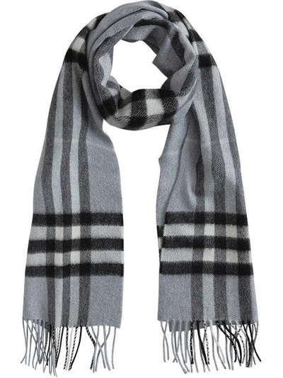 Shop Burberry Cashmere Check Scarf In Dusty Blue