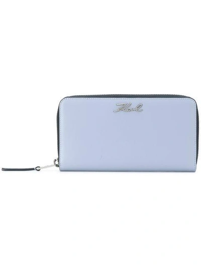 Shop Karl Lagerfeld K/signature Zip Around Wallet - Blue