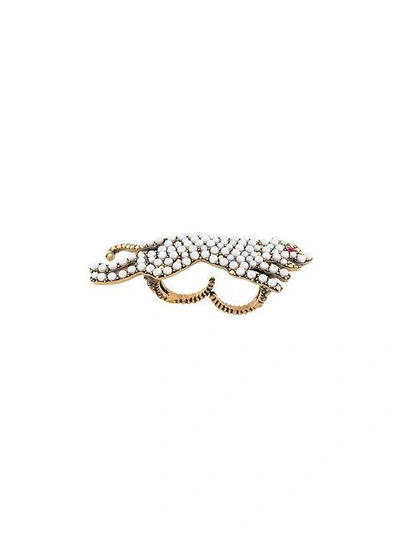 Shop Gucci Multi-finger Tiger Ring In White