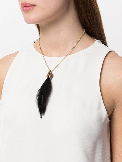 Shop Lanvin Swan Feather Necklace - Metallic