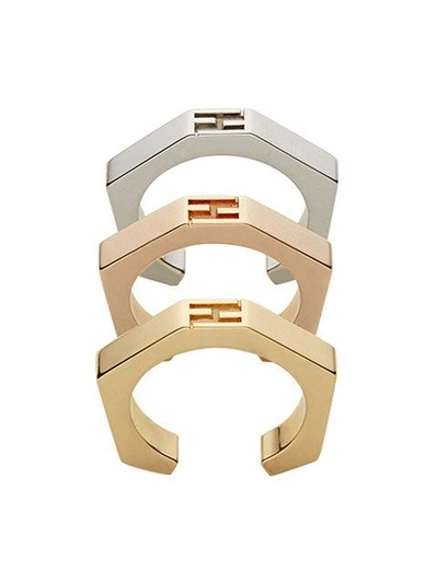 Shop Fendi Set Of Three Baguette Rings In F01dp