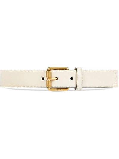 Shop Gucci Leather Belt With Horsebit - White