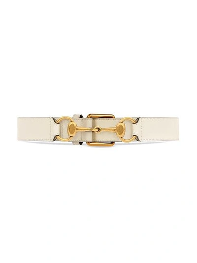 Shop Gucci Leather Belt With Horsebit - White