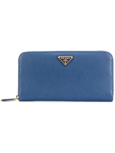 Shop Prada Classic Zip-around Wallet - Blue