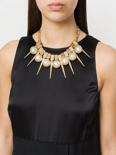 Shop Balmain Danger Pearl Necklace In Metallic