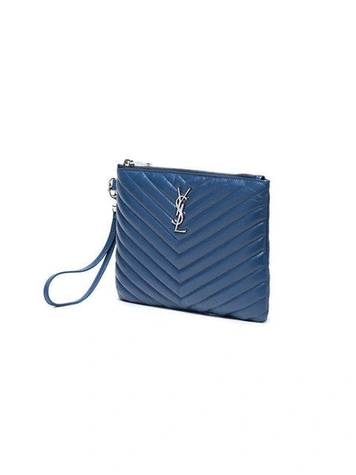 Shop Saint Laurent Blue Small Quilted Leather Pouch