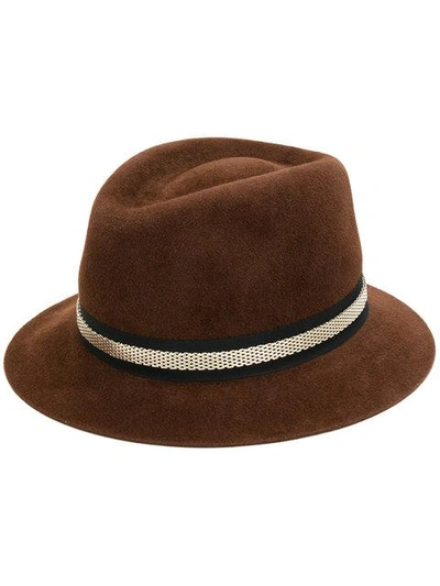 Shop Lanvin Embellished Mesh Chain Hat In Brown