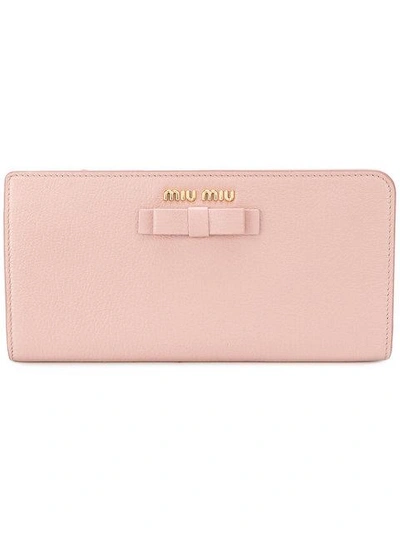 Shop Miu Miu Bow Detail Wallet In Pink