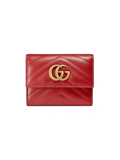 Shop Gucci Gg Marmont Matelassé Wallet In Red