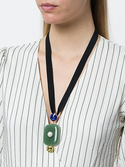 Shop Marni Pearl Pendant Necklace - Black