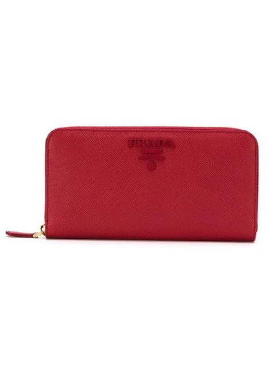 Shop Prada Logo Plaque Zip Around Wallet - Red