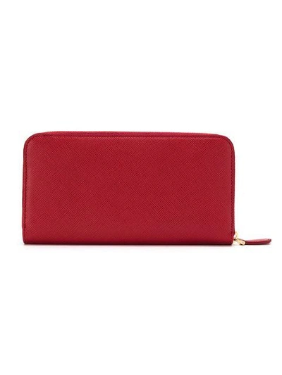 Shop Prada Logo Plaque Zip Around Wallet - Red