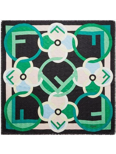 Shop Fendi Geometric Logo Square Scarf In Green