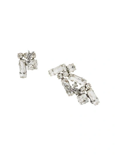 Shop Saint Laurent Crystal Logo Earrings - Metallic