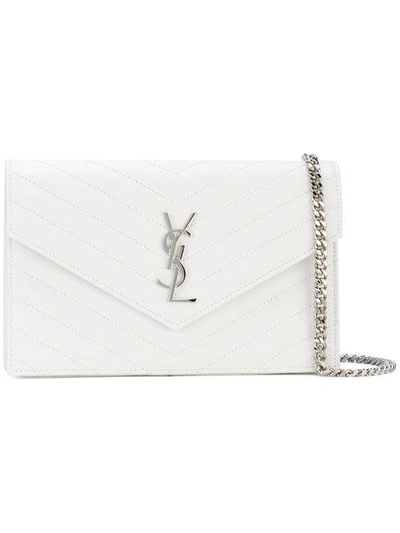 Shop Saint Laurent Monogram Chain Wallet - White