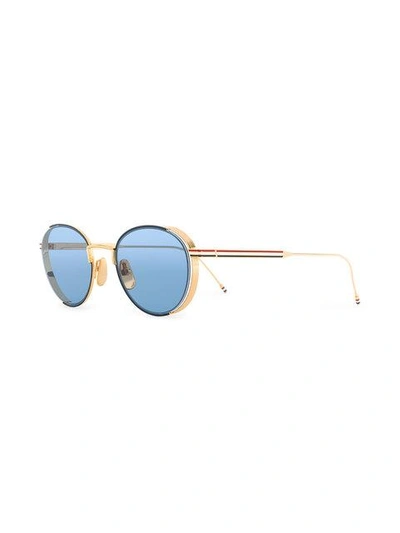 Shop Thom Browne Navy Enamel & 18k Gold Sunglasses In Blue