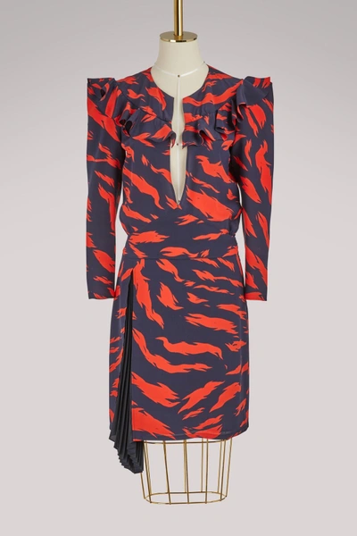 Shop Givenchy Tiger Short Dress With Long Sleeves In Navy