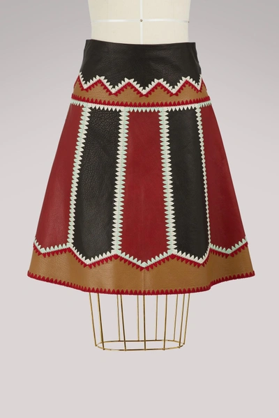 Shop Red Valentino Leather Patchwork Skirt In Nero Beige Cherry