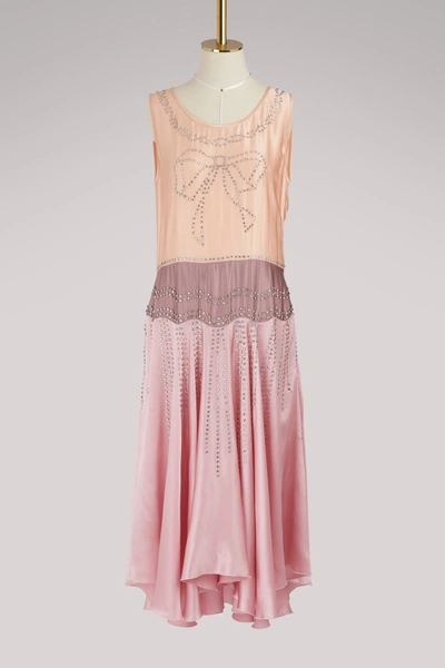 Shop Gucci Embroidered Midi Dress In Light Poudre