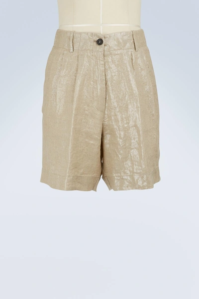 Shop Forte Forte Linen Shorts In Argento