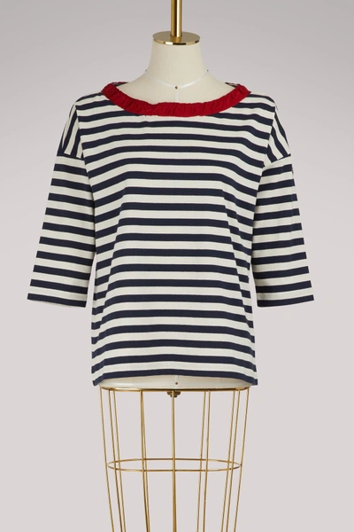 Shop Moncler Striped T-shirt In White/blue