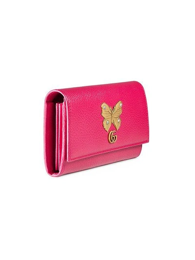 Shop Gucci Leather Continental Wallet With Butterfly In Pink